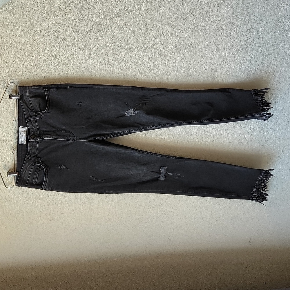 Free People Great Heights Frayed Skinny Jeans Faded Black Distressed Size W 27